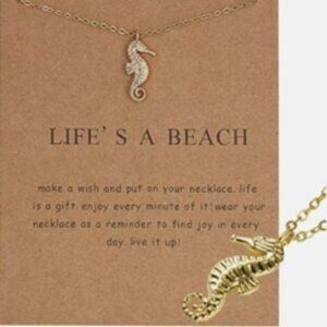 NEW “Life's A Beach” Seahorse Pendant Necklace w/ Quote & Card - Great Gift!